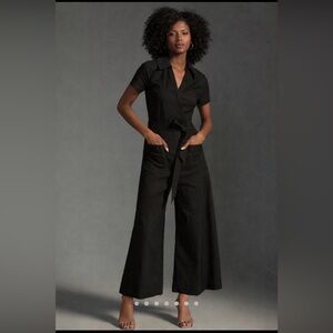 Anthropologie Maeve Colette Wrap Jumpsuit Magic Fabric Blend in Black 4